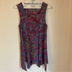 Soft Surroundings Women’s square neck floral tie dye flowy tank tunic sz large!